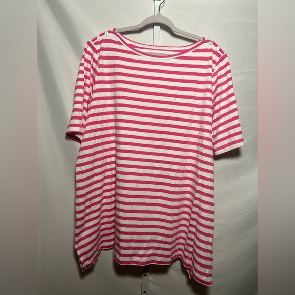 Kim Rogers Perfectly Soft Pink Striped Short Sleeve Top - Picture 1 of 6